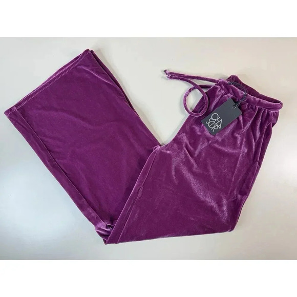 Chaser Pants - Chaser Women’s Wide Leg Velvet Pants Size Small Purple Drawstring Lounge Cozy